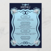 Moderne stoffige lichtblauwe Boho Floral Navy Wedd Menu (Voorkant)