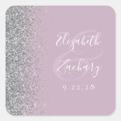 Moderne stoffige Lila Silver Glitter Edge Wedding Vierkante Sticker (Voorkant)