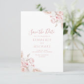 Moderne stoffige roos bloemenbruiloft save the date (Staand voorkant)