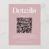 Moderne stoffige Roos bruiloft details QR code Informatiekaartje (Voorkant)