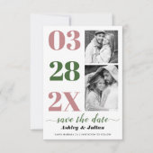 Moderne stoffige roos en groene typografie twee fo save the date (Voorkant)