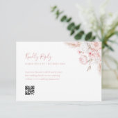 Moderne stoffige roos floral QR code RSVP kaart (Staand voorkant)