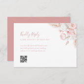 Moderne stoffige roos floral QR code RSVP kaart (Voorkant / Achterkant)