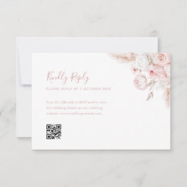 Moderne stoffige roos floral QR code RSVP kaart