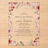 Moderne stoffige roze bloemen bruiloft acryl uitnodigingen (Voorkant)