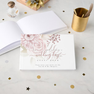 Moderne Stoffige Roze Bloemen Trouwdag Gastenboek