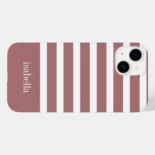 Moderne Stoffige Roze en Witte Streep met Monogram Case-Mate iPhone Case (Achterkant (horizontaal))