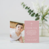 Moderne stoffige roze Foto Doop Dankjewel Briefkaart (Staand voorkant)