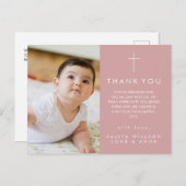 Moderne stoffige roze Foto Doop Dankjewel Briefkaart (Voorkant / Achterkant)