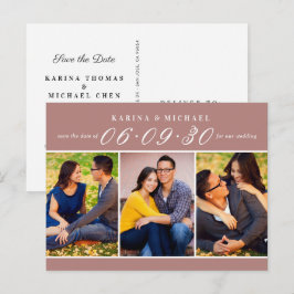 Moderne stoffige roze fotocollage Save the Date Aankondigingskaart
