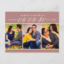 Moderne stoffige roze fotocollage Save the Date Aankondigingskaart