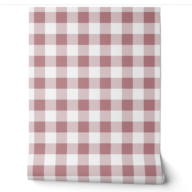 Moderne stoffige roze geruite ruiten behang (Afrollen)