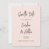 Moderne, stoffige roze, gewaagde namen slaan de da save the date (Voorkant)
