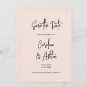 Moderne, stoffige roze, gewaagde namen slaan de da save the date (Voorkant / Achterkant)