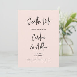 Moderne, stoffige roze, gewaagde namen slaan de da save the date