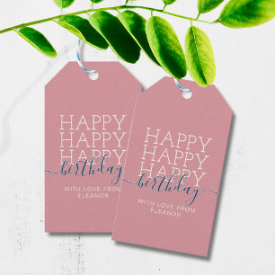 Moderne, stoffige roze Happy Birthday Gift Labels Cadeaulabel