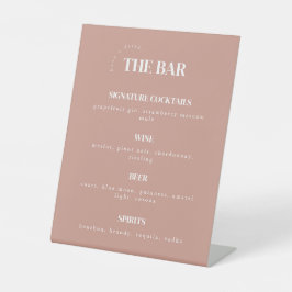 Moderne stoffige roze huwelijksbarmenu reclamebord met voetstuk