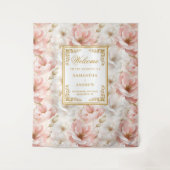 Moderne stoffige roze ivoor gouden trouwbanner wandkleed (Voorkant)