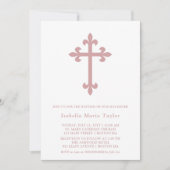 Moderne Stoffige Roze Kruis Doop Kaart (Voorkant)