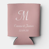 Moderne stoffige roze monogram trouwfeest cadeautj blikjeskoeler (Voorkant)