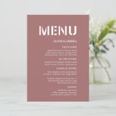 Moderne, stoffige roze roos simpele bruiloft menu (Staand voorkant)
