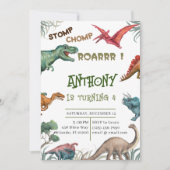 Moderne stomp chomp roar verjaardagsdatum baby sho kaart (Voorkant)