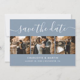 Moderne stoomblauwe fotocollage bewaart de datum save the date
