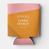 Moderne Stout Geometrische Roze Oranje Bruidsdouch Blikjeskoeler (Voorkant)