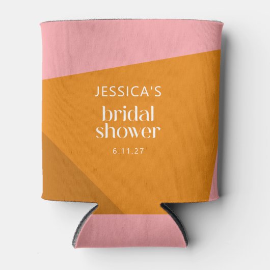 Moderne Stout Geometrische Roze Oranje Bruidsdouch Blikjeskoeler (Voorkant)
