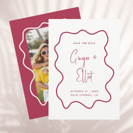 Moderne Stout Golvende Lijst Magenta Roze Foto Bru Save The Date