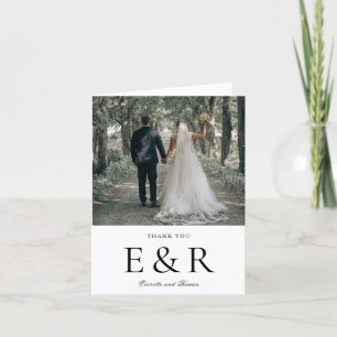 Moderne Stout Monogram Foto Minimalistische Trouwd Bedankkaart