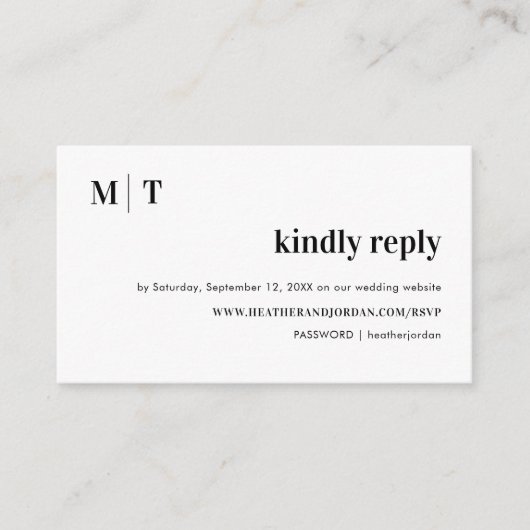 Moderne Stout Monogram Huwelijksreactie RSVP Informatiekaartje (Voorkant)
