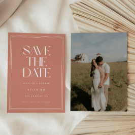 Moderne Stout Stof Roze Huwelijk Koppel Foto Save The Date