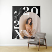 Moderne Stout Witte Zwarte Trendy foto afstuderen Wandkleed (In situ)