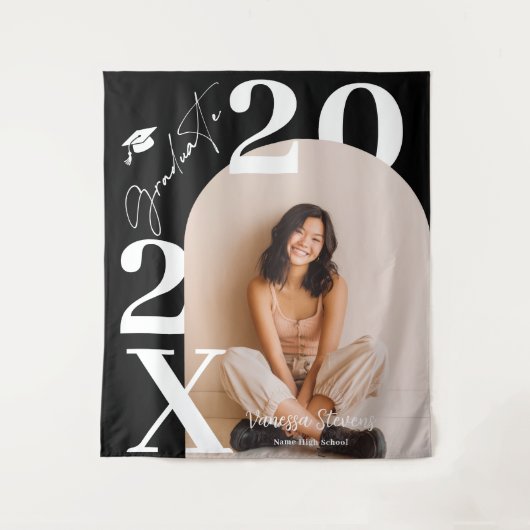 Moderne Stout Witte Zwarte Trendy foto afstuderen Wandkleed (Voorkant)