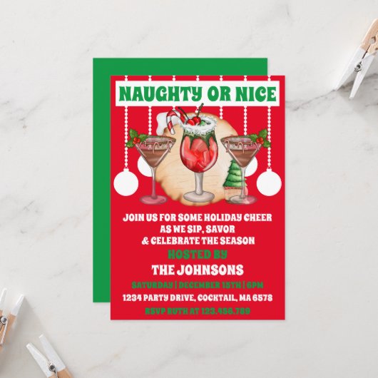 Moderne stoute of leuke kerstcocktailparty kaart (Voorkant / Achterkant in situ)