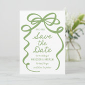 Moderne Stoutgroene Strik Foto Bruiloft Save The Date (Staand voorkant)