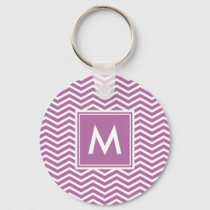 Moderne Stoutmoedige Paarse Chevrons Met Monogram Sleutelhanger
