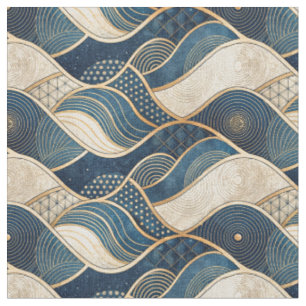 Moderne Strakke Gouden & Blauwe Geometrische Abstr Stof