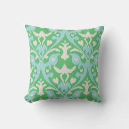 Moderne, strakke groene blauwe ikat-stam patroon kussen