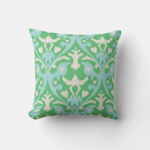 Moderne, strakke groene blauwe ikat-stam patroon kussen