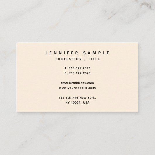 Moderne strakke Sjabloon Elegante Roze Crème Kleur Visitekaartje (Achterkant)