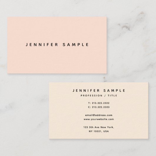 Moderne strakke Sjabloon Elegante Roze Crème Kleur Visitekaartje (Voorkant / Achterkant)