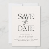 Moderne, strakke typografie trouwcrème zwart elega save the date (Voorkant)