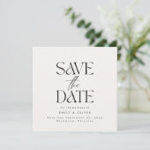 Moderne, strakke typografie trouwcrème zwart elega save the date (Staand voorkant)