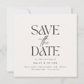 Moderne, strakke typografie trouwcrème zwart elega save the date (Voorkant)