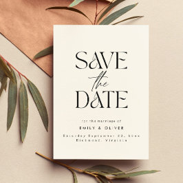 Moderne, strakke typografie trouwcrème zwart elega save the date
