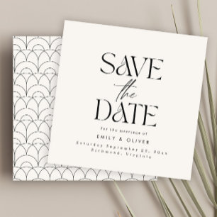 Moderne, strakke typografie trouwkaart creme zwart save the date