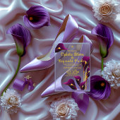 Moderne strakke Violet Paarse Calla Lily bruiloft Acryl Uitnodigingen