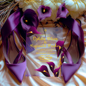 Moderne strakke Violet Paarse Calla Lily bruiloft Acryl Uitnodigingen